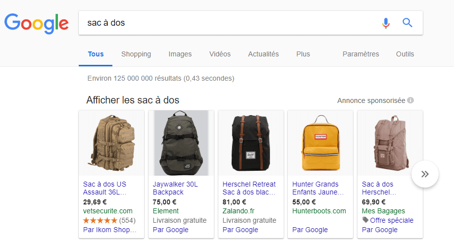 Google shopping requête