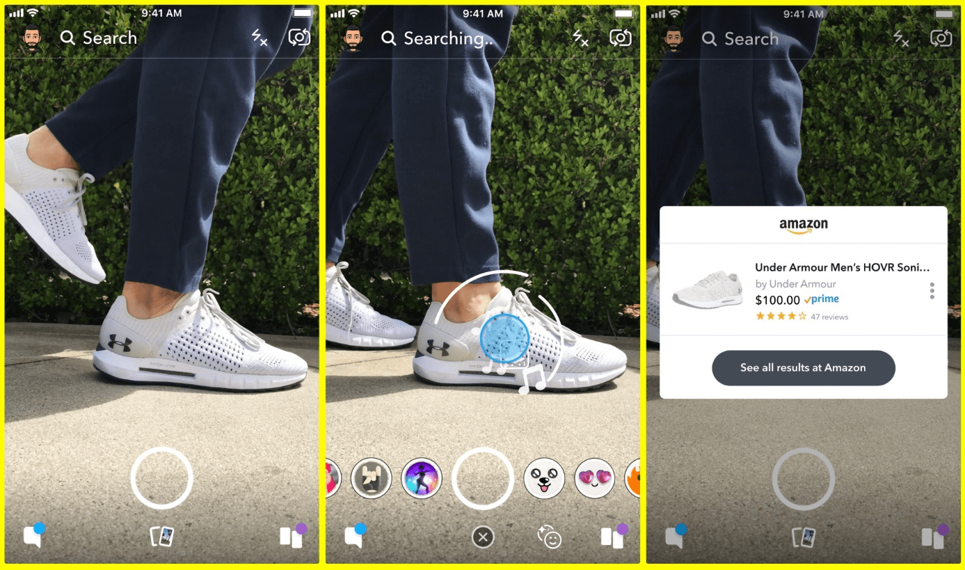 Exemple recherche visuelle Snapchat social commerce